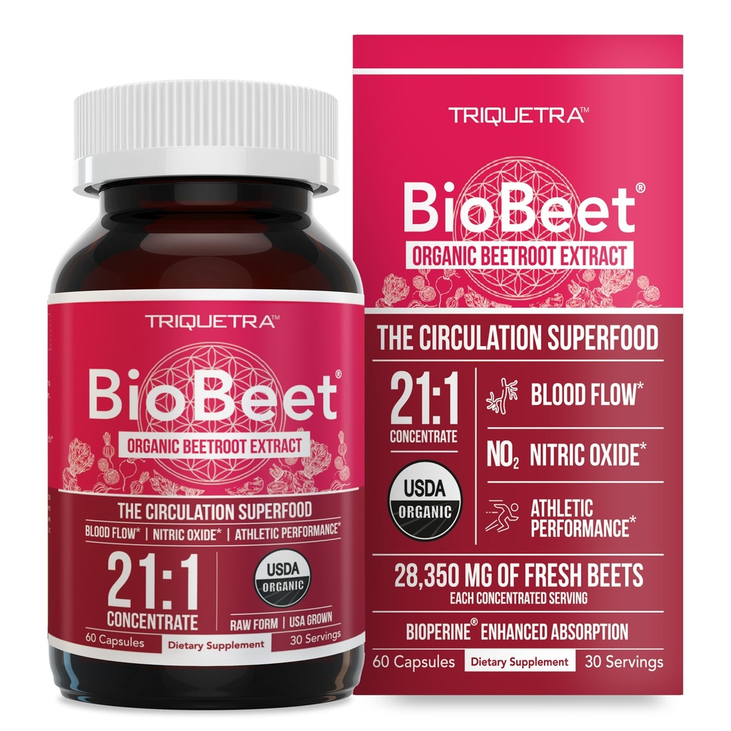 BioBeet® 最大强嘴根盖 - 21:1 集中注意力,每种作用衍生自28,350毫克有机贝特罗 - 用BioPerine® Black Pepper提取器增强吸收力(60个卡普勒斯)
