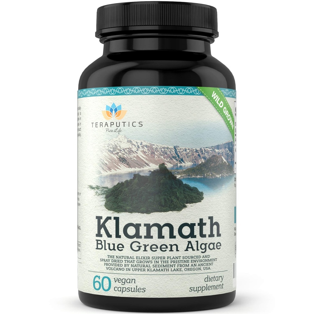 蓝绿藻(Premium Klamath Lake) 蓝绿藻(Blue Green Algae) - 比螺旋藻(Spirulina)和氯氏藻(Chlorella)补充物更强大 |纯氯素富含超级食品,来源于有机Klamath湖,500mg,60 Vegan Capsules