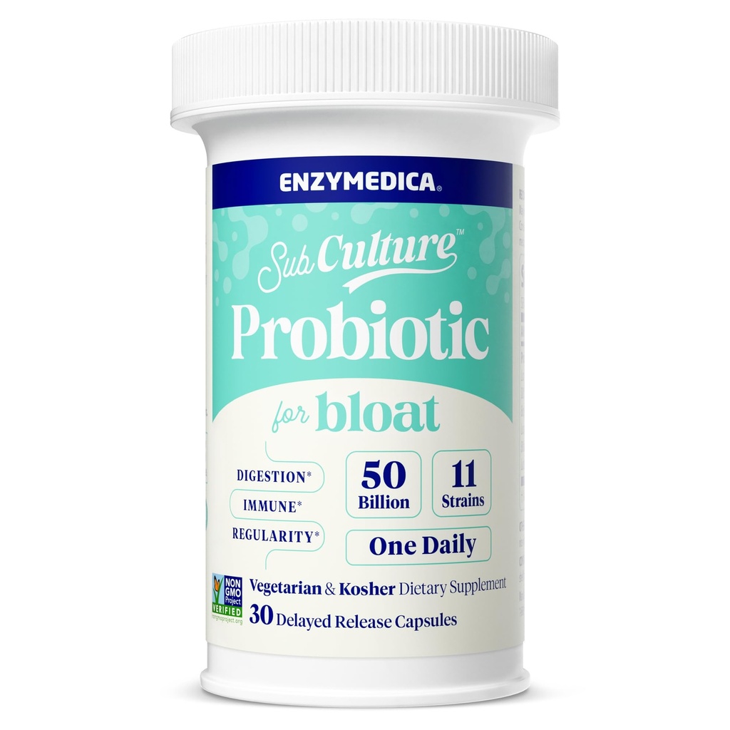 Enzymedica SubCulture Probiotics for Gas & Bloating, 5亿 CMU, 支持免疫和消化健康, 常规和古特弗洛拉, 30 Counter