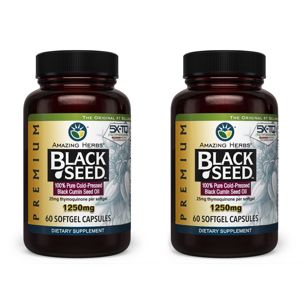 神奇的草药 黑种子油囊 - 高吸附性,冷压奈杰拉·萨蒂瓦 Aids in Digestive Health, Imune Support & Brain 函数 - 60 Counter, 1250mg (Pack of 2)