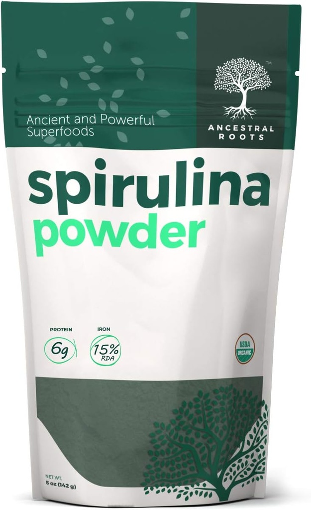 祖传根-有机螺旋藻粉(5 oz) USDA认证 Vegan Spiruina Powder I 100%纯超食品用于优化健康与免疫支持.