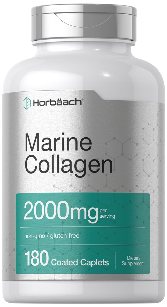 Horbäach Marine Collagen Peptides 2000mg 180 Caplet Capsules 与 Calcium → Non-GMO, Gluten 免费补充