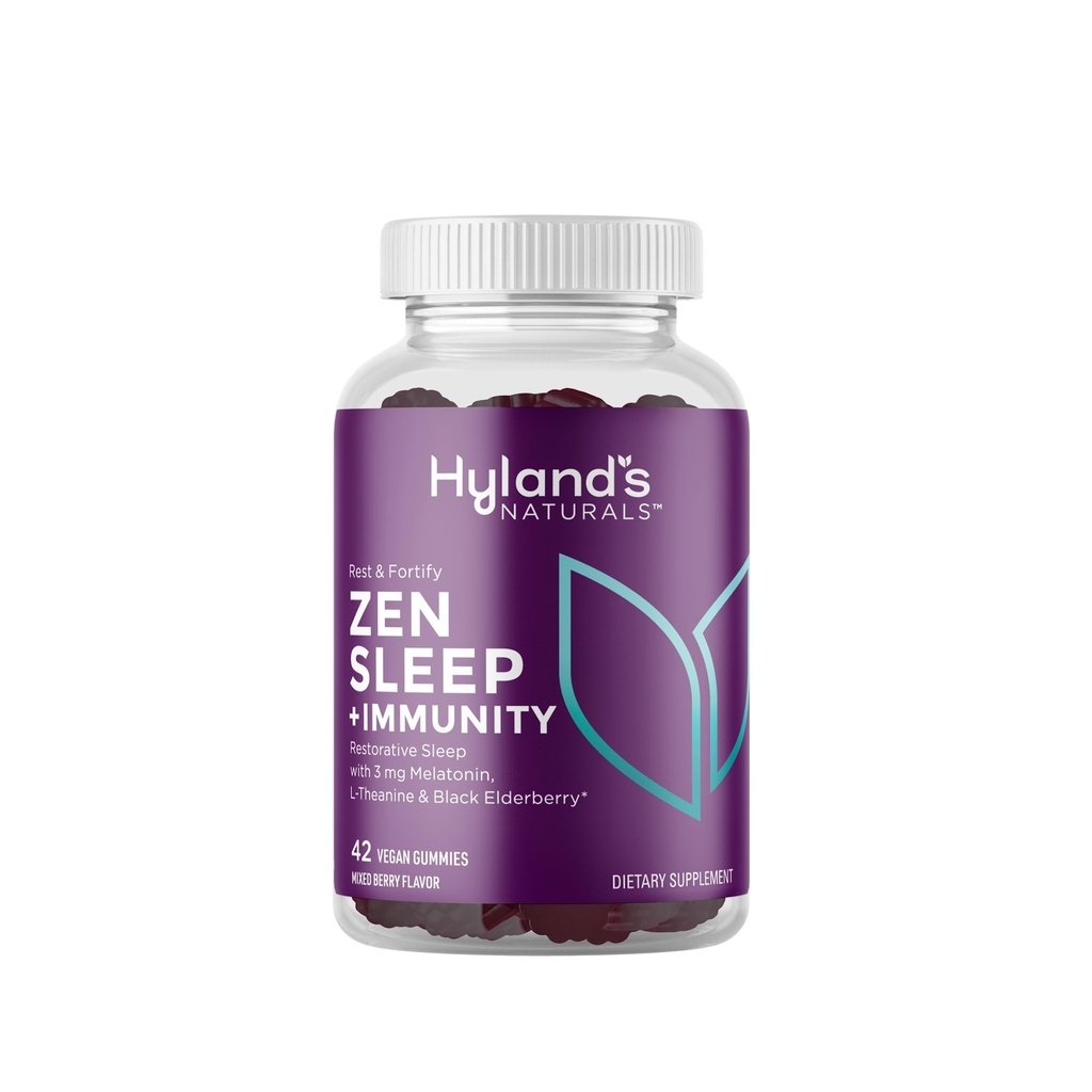 Hyland的休息和强化禅睡眠援助和免疫支持,42 Vegan Gummys,配有Melatonin和L-Thenine 支持睡眠和有机黑莓、维生素C和锌