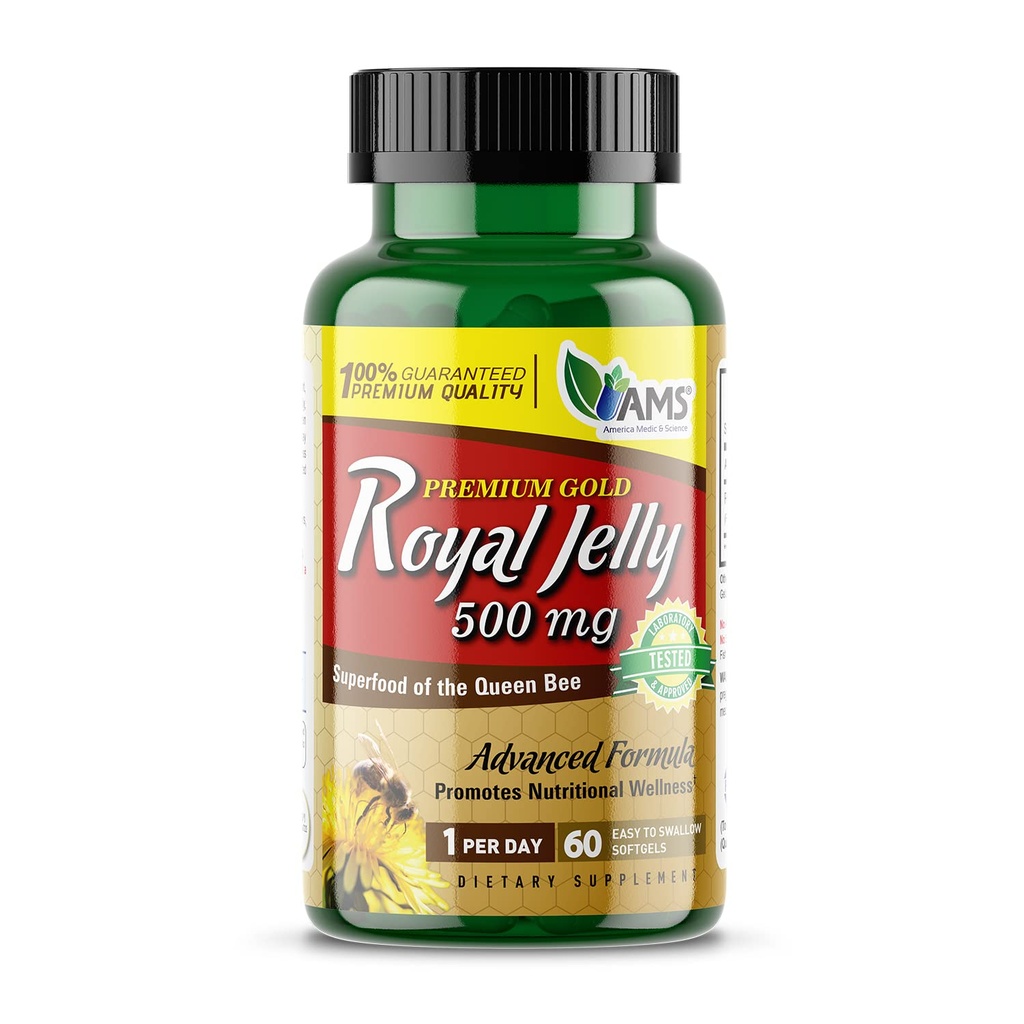 美国医学与科学 皇家Jelly 500mg(60软胶) QQ超级食品 女王蜜蜂 QQ女性饮食补充 QQ促进豁免与生育 QQ支持皮肤,肝,心脏,和大脑健康