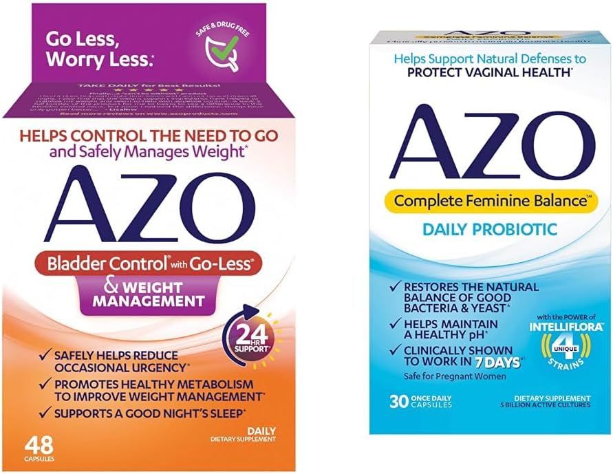 AZO Bladder Control with Go-Less® & Wight Management Editary 补充品和完整的女性平衡日用品,临床证明帮助保护