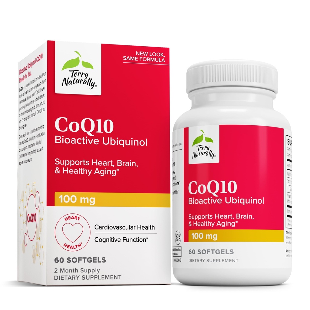 Terry自然 CoQ10 BioActive Ubiquinol - 细胞能量支持补充 - BioActive CoQ10 补充 - 帮助健康老化和大脑健康的营养补充 - 60 Softgels