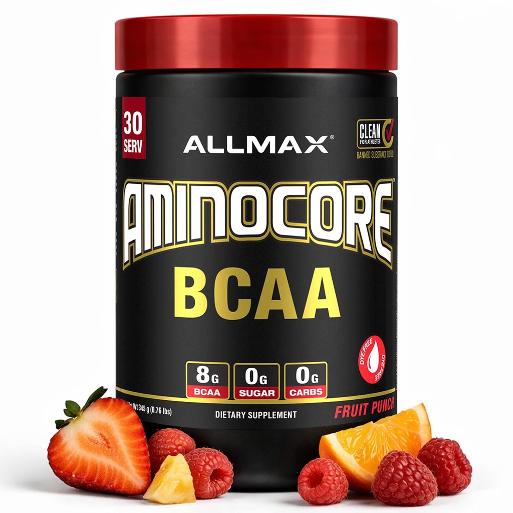 AllMAX 营养 AMINOCORE BCAA 粉末,8.18克氨基酸、室内和工作后恢复饮料、无葡萄糖、果汁,315克
