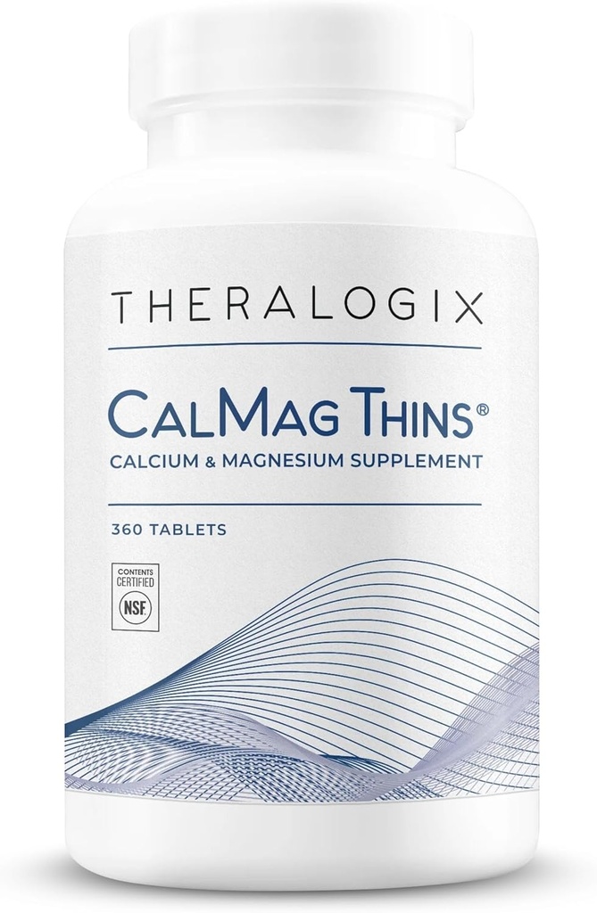 Theralogix CalMag Thins Calcium & Magnesium 补充剂 - 女性和男性骨骼支持补充剂 - 含有200毫克的钙和50毫克的镁 - NSF 认证 - 360片