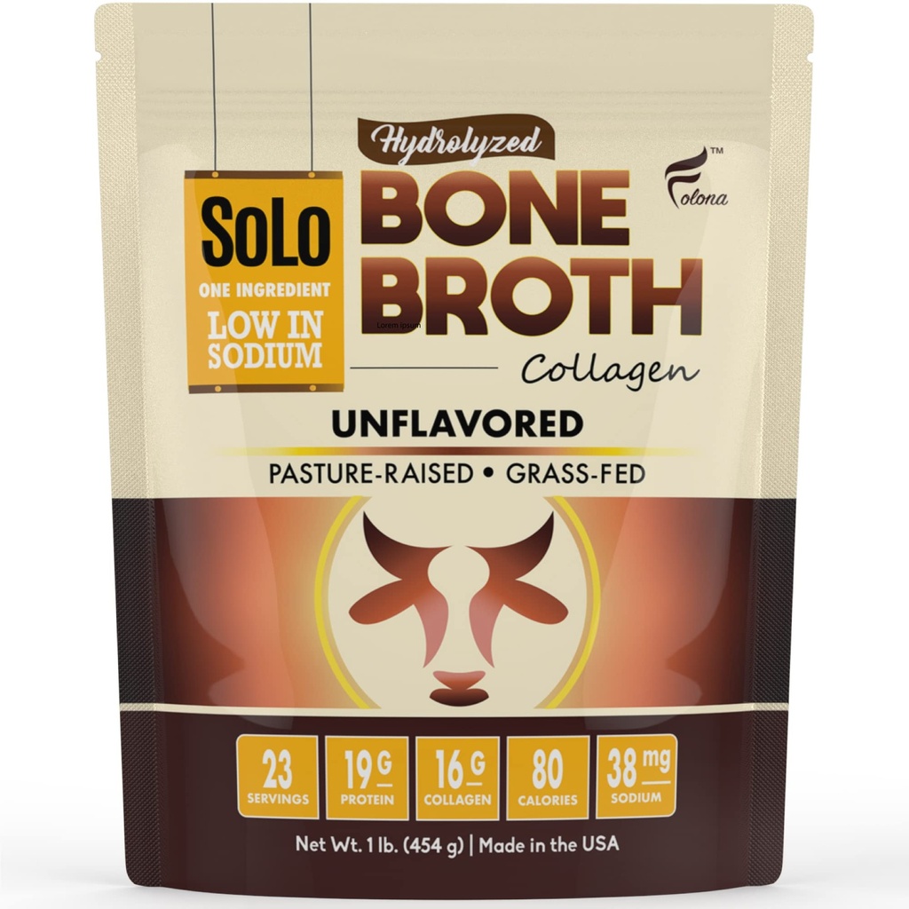 Solo Bone Broth 蛋白质 蛋白质 低钠,16g 水解 钴I & III型,用于健康皮肤,钉子,头发,关节和文摘,草药,1磅(巴格-净Wt. 1磅)