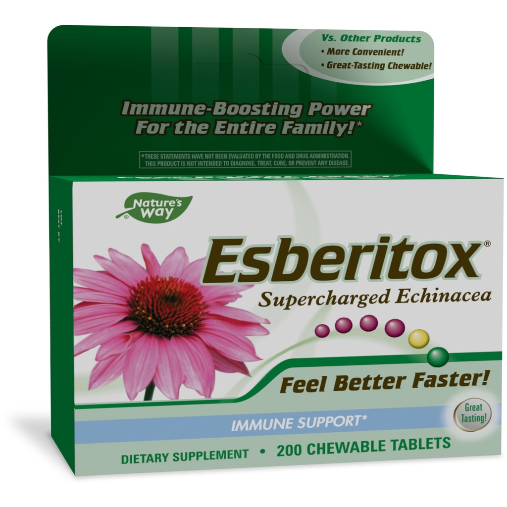 ESBERITOX 超级充电 Echinacea – 免疫支持 – 草药补充剂 野生因迪戈根 – 紫色锥花 – 德国制造 – 200块牌匾