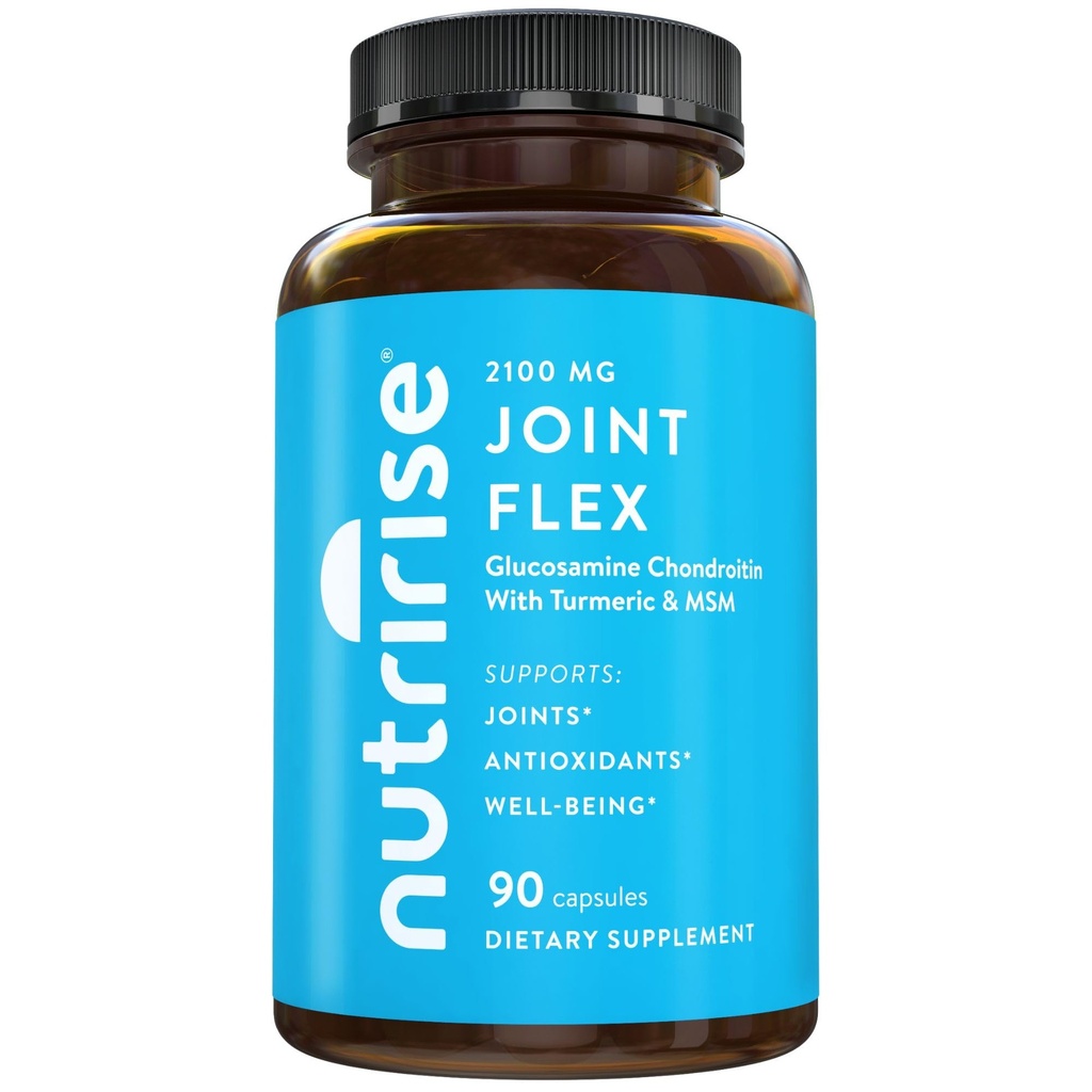NutriRise Glucosamine Chondroitin Quercetin & MSM 配有 Turmeric Curcumin 2100mg 与 Boswellia & Bromelain , Gluten Free, 非转基因组, 90个计数的男女三重力量联合支持补编