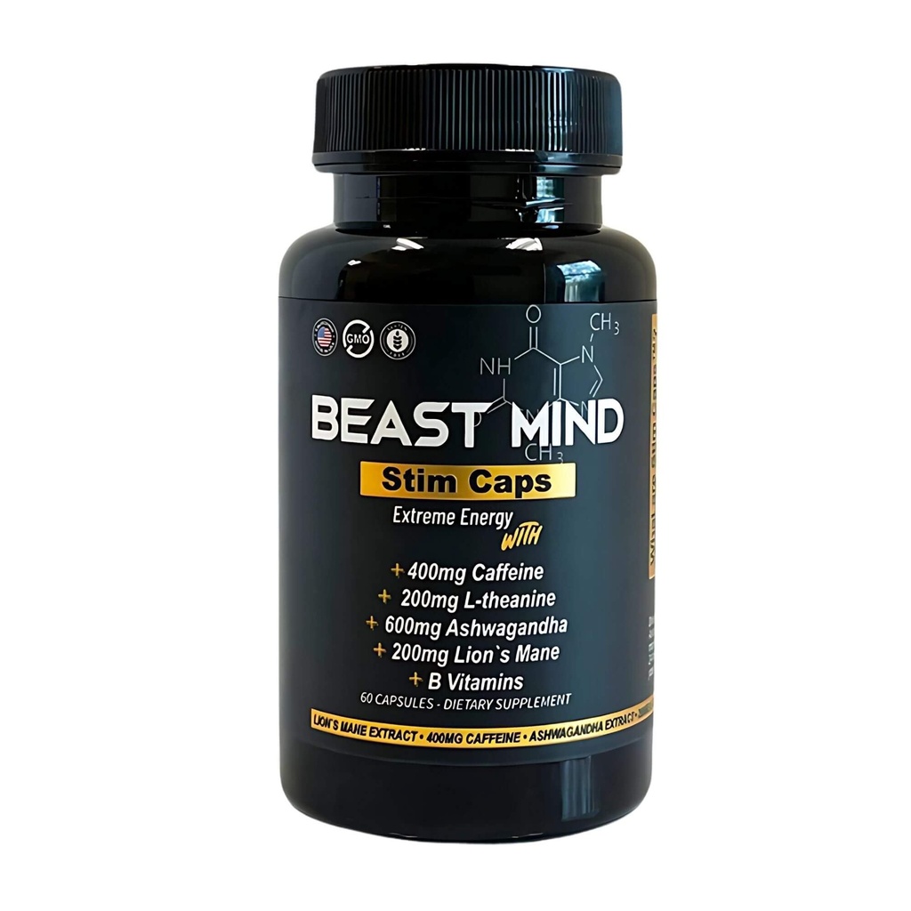 极端能源药丸 | 400mg咖啡因 | 600mg Ashwagandha | 200mg Lions Mane | 200mg | 增加能源 和焦点与迷幻 由野兽心灵