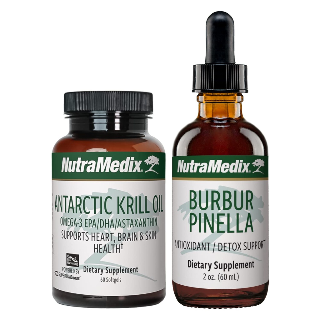 NutraMedix脑支持包 - 包括Artic Krill油软胶和Burbur Pinella液滴,用于认知健康、解毒和脑支持 - 2-认知支持补充包