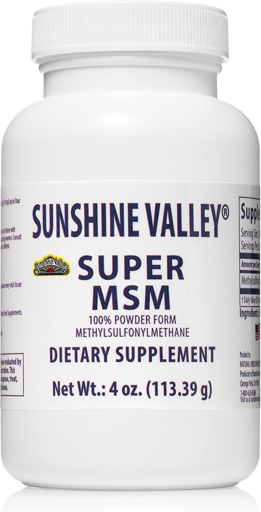 阳光谷 Super MSM 补充剂 - Methylsulfonylmecane MSM 水晶供联合支持, 钉子, 头发和皮肤健康 - 100%纯粉, 不受欢迎, 饮食补充剂 - 4 oz