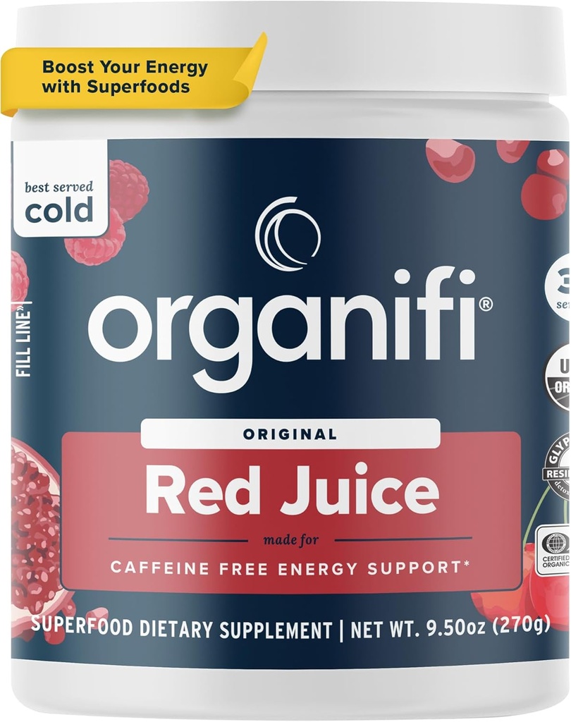 Organifi Red Juice - 能量粉点减少下午的碰撞和靴子消化和免疫系统,30种服务