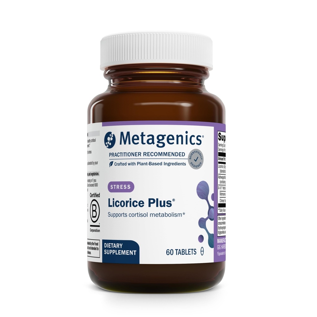 改性剂 Licorice Plus - Cortisol & 压力支持补充剂 配有 Licorice Root, Ashwagandha, Rehmannia & Chinese Yam - 非GMO, Gluten - Free, Vegetarian - GMP 认证设施 - 60片