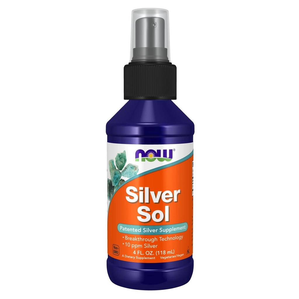 Now Foods Supplies, Silver Sol 10 PPM 配有元素银和去离子化水,液体, 4-Ounce