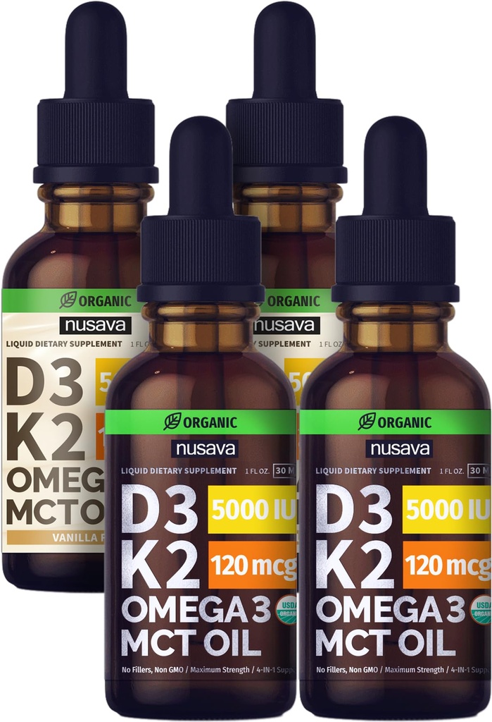 NUSAVA 不受欢迎的 D3 K2 液滴和香草火焰 D3 K2 液滴包 - 用于心脏,联合,骨骼,肌肉,和免疫支持 - 非GMO,Gluten-Free,每个2pk