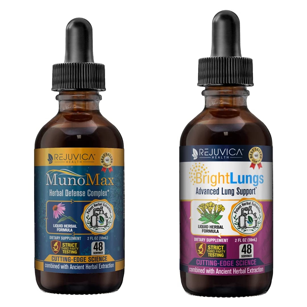 MunoMax & Bright Lungs - 高级 Immune & Lung 支持补充 - 液体交付更好的吸收 - 长老莓, Lobelia, Echinacea, Turmeric, & More!