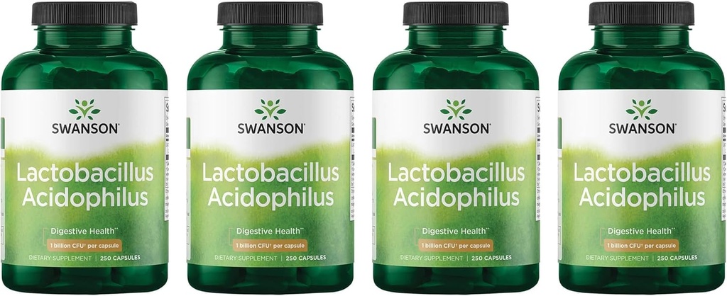 Swanson Lactoballus Acidophilus - 支持消化卫生的增生剂,配以10亿 CMFU Per Capsule - 促进Bowel和GI Tract健康 - (250 Capsules) 4 Pack
