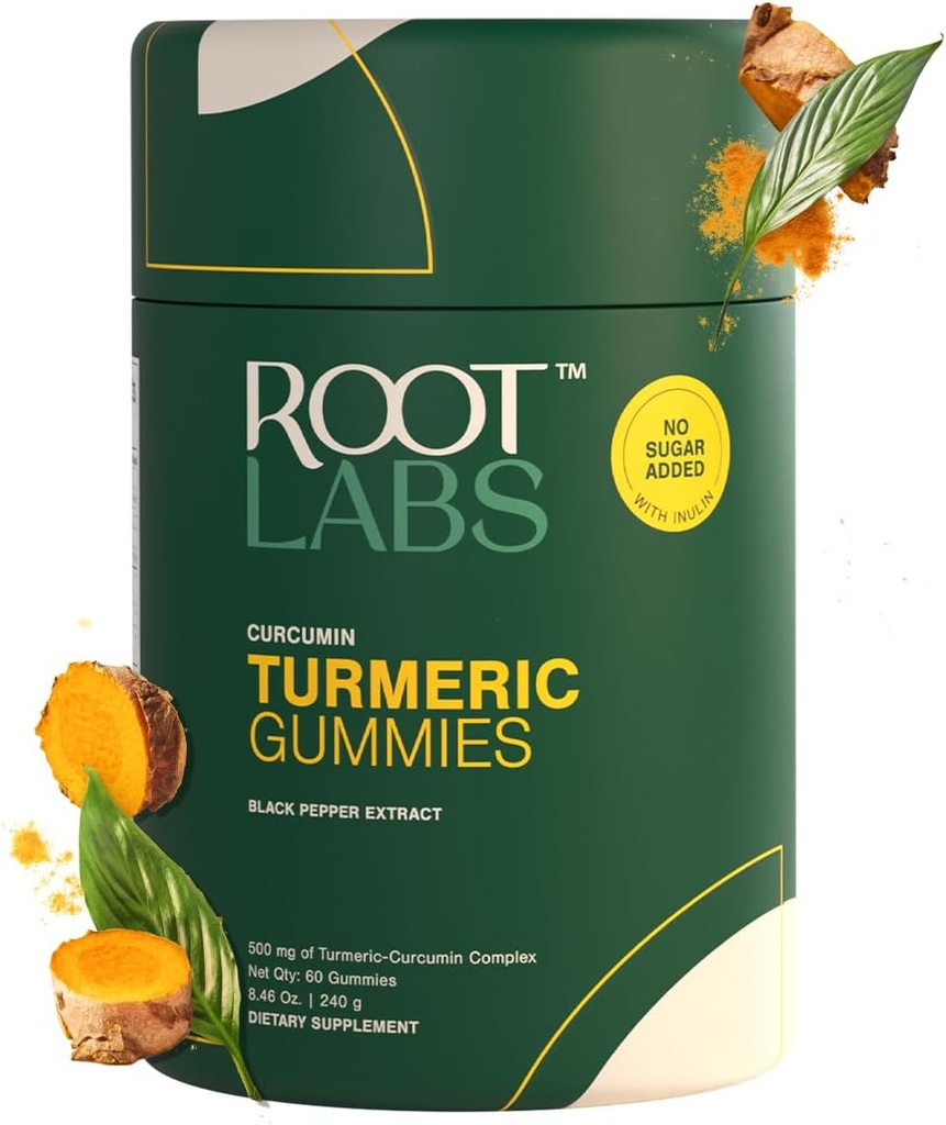 Turmeric Gummys I 无添加糖 I 95% Crucumin & Black Pepper 提取 I 成人与儿童 I 非GMO I 100% 天然与有机 I 第三方测试 I 500 mg I 60 Gummy