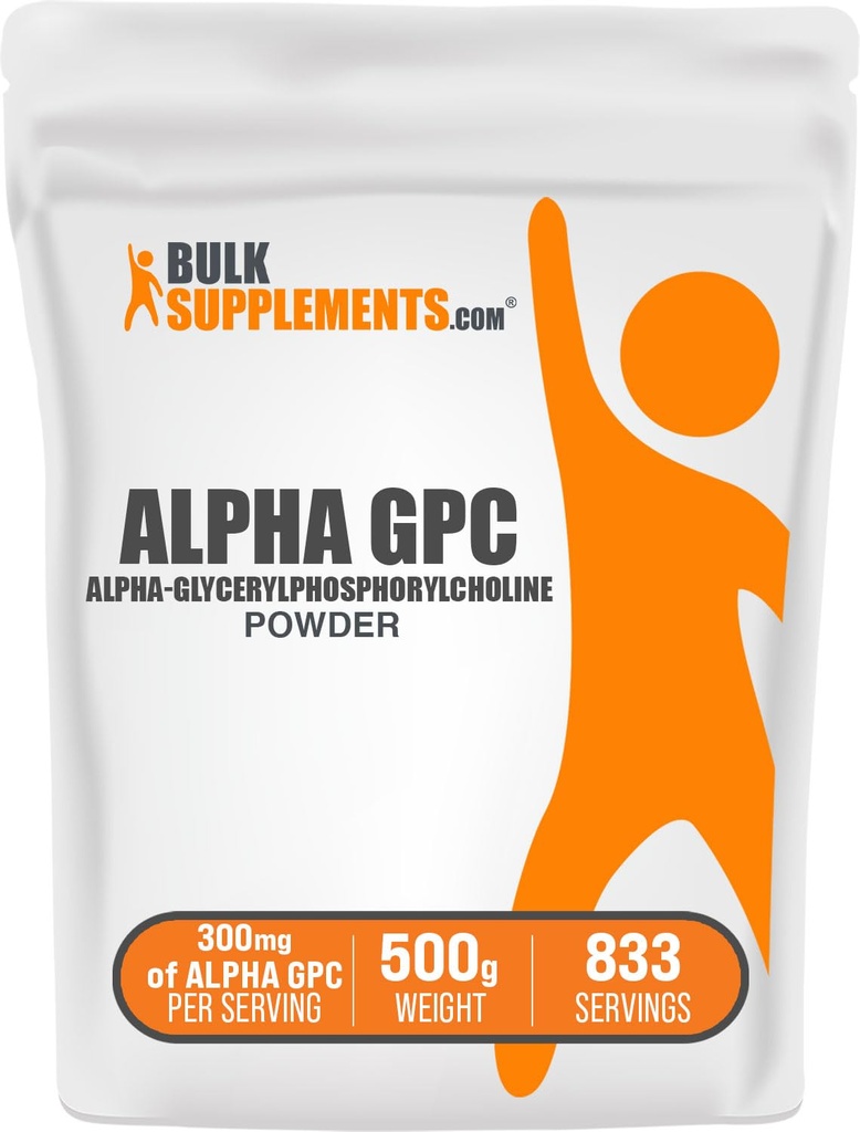 Bulk Assupports.com Alpha GPC 粉末 - Choline Assupports, Alpha GPC 300mg - 不受欢迎的 & Gluten Free, 每架600mg, 500g (1.1磅) (Pack of 1)