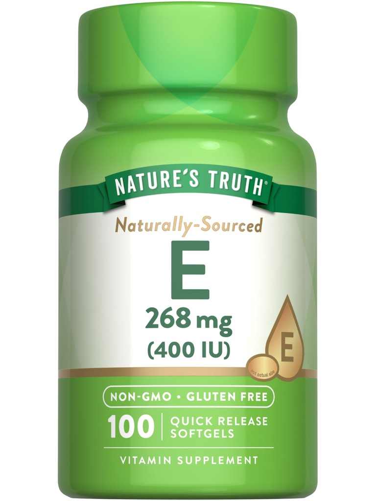 Nature's Truth Vitamin E 400 IU Softgels → 268 mg → 100 Counter → Non-GMO & Gluten Free Supplement 互联网档案馆的存檔,存档日期2013-12-22.