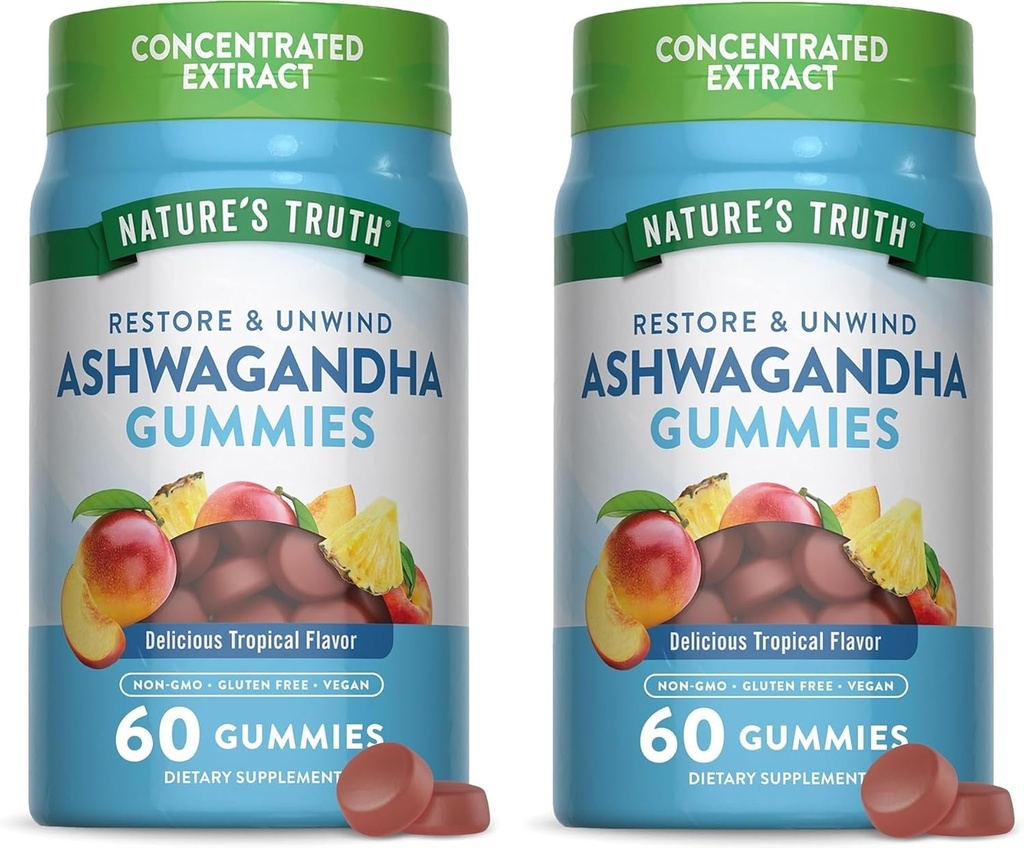 自然的真相 Ashwagandha Gummys 60 热带的Flavor Gummys Vegan, Non-GMO, & Gluten 免费补编