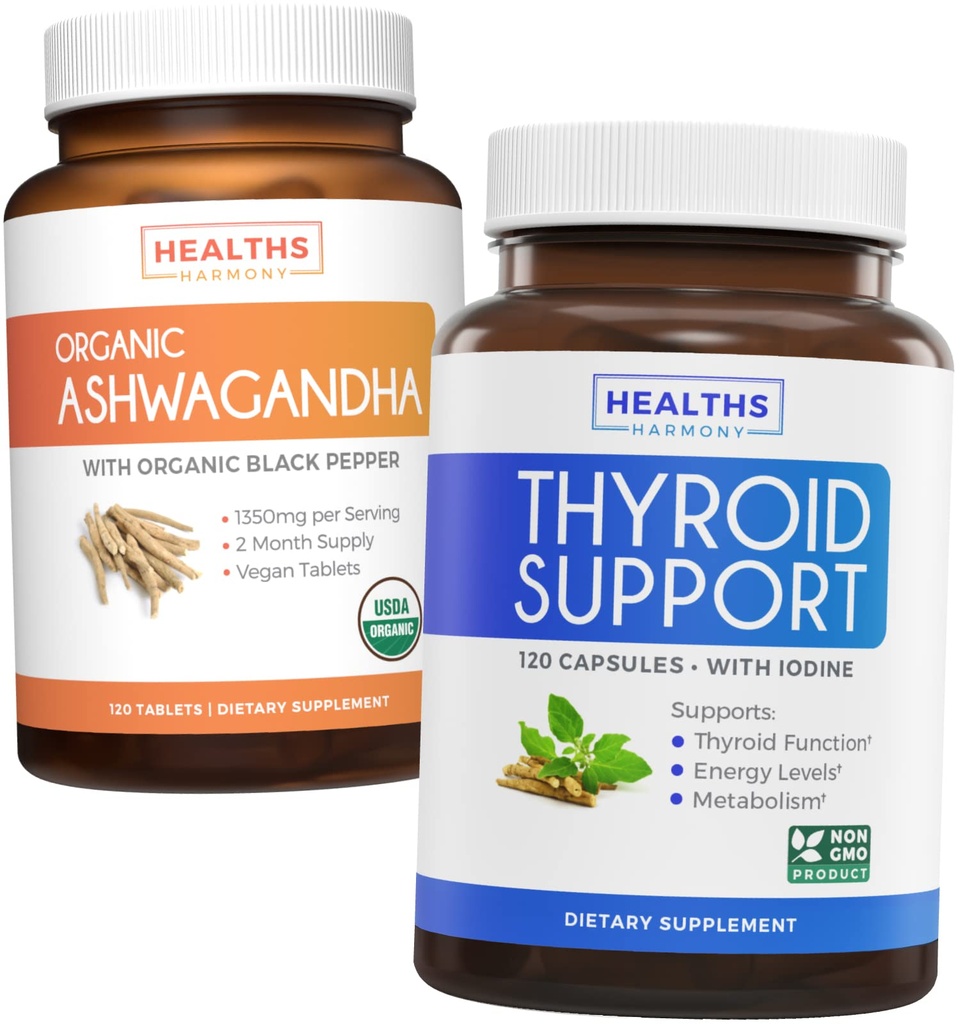 甲状腺素支持与Ashwagandha-Revive & Thrive Pack-甲状腺素支持与碘(非GMO)用1,350mg Ashwaganda根粉(根粉)改进能量与有机Ashwagandha