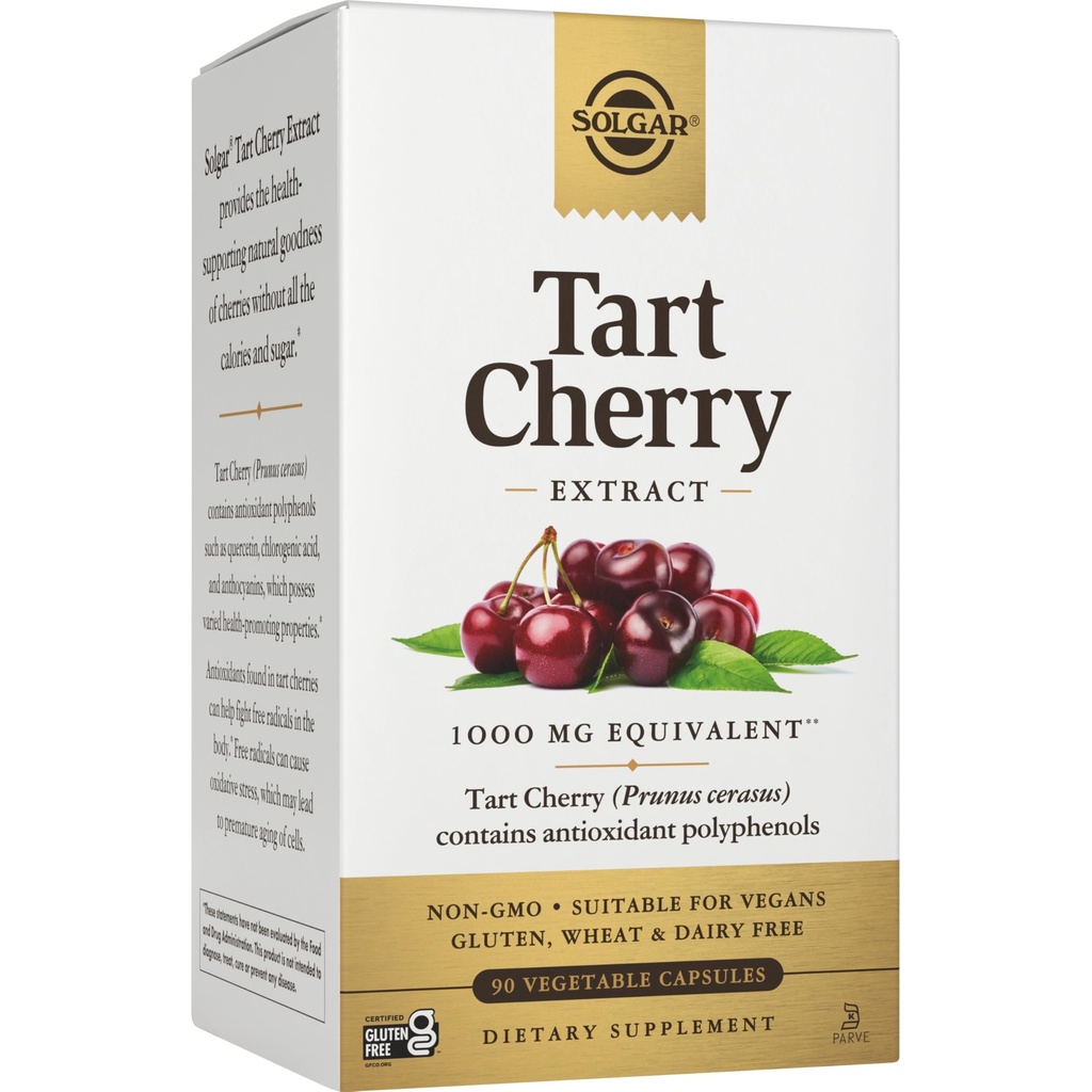 Solgar Tart Cherry 1000 mg, 90 蔬菜卡普尔 -- -- 含有Quercetin的抗氧化剂、氯致生酸和安托基亚宁化合物 -- -- 非GMO、Vegan、Gluten Free、奶制品 -- -- 90种