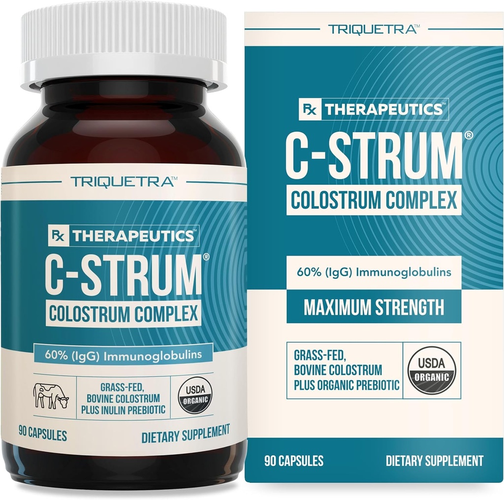 C-Strum® 有机波维纳 Colostrum 补充品,60% igG,第一乳品,草药,来自德国乳牛的 Max strong Colostrum Capsules - Gut, 豁免,皮肤和头发支持(90个计数)