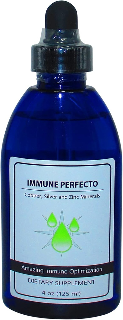 Immune Perfecto - Colloidal Silver 3000 PPM,铜,和锌 2000 PPM 原子粒子追踪矿物免疫支持补编 - 4 oz.