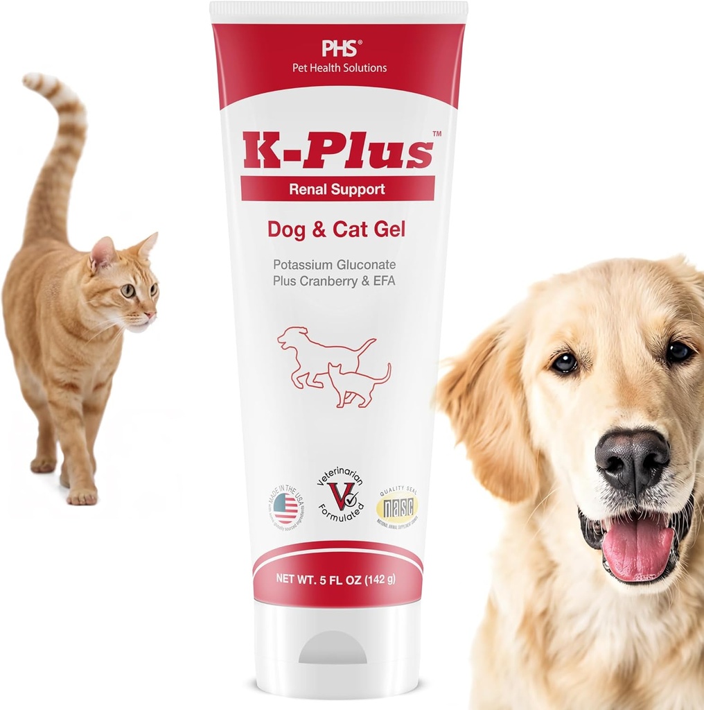 K-Plus Gel for Dogs & Cats – Potassium Citrate & Cranberry 肾脏补充剂,尿道切除术健康,UTI救济,石防,电解平衡,肌肉和心脏功能 - 美国制造 - 5 oz