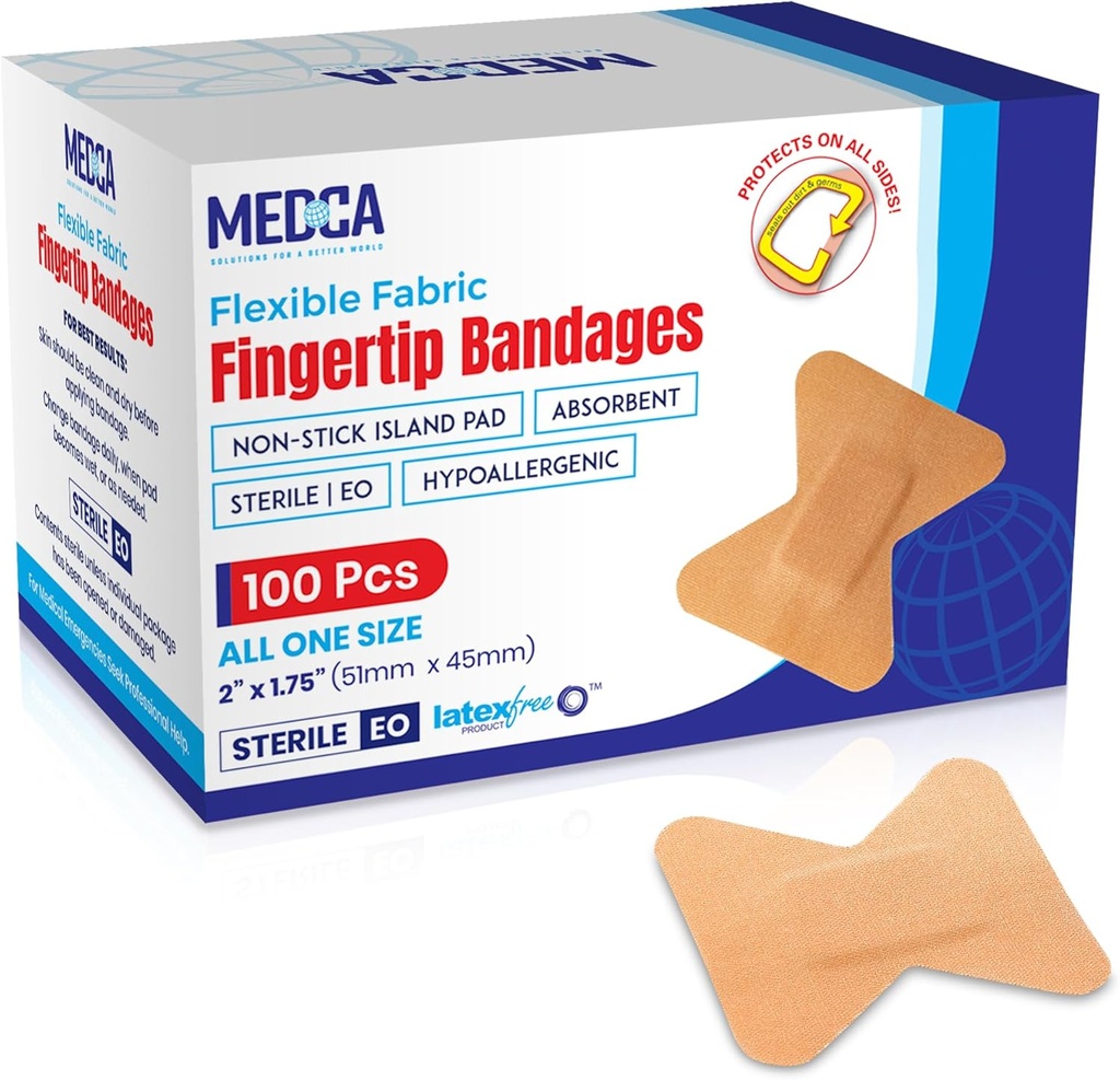 弹性纤维带(Flex Fabric Adhesive Bandages Finger-Tip Care)和保护伤者免受感染(100个伯爵盒)