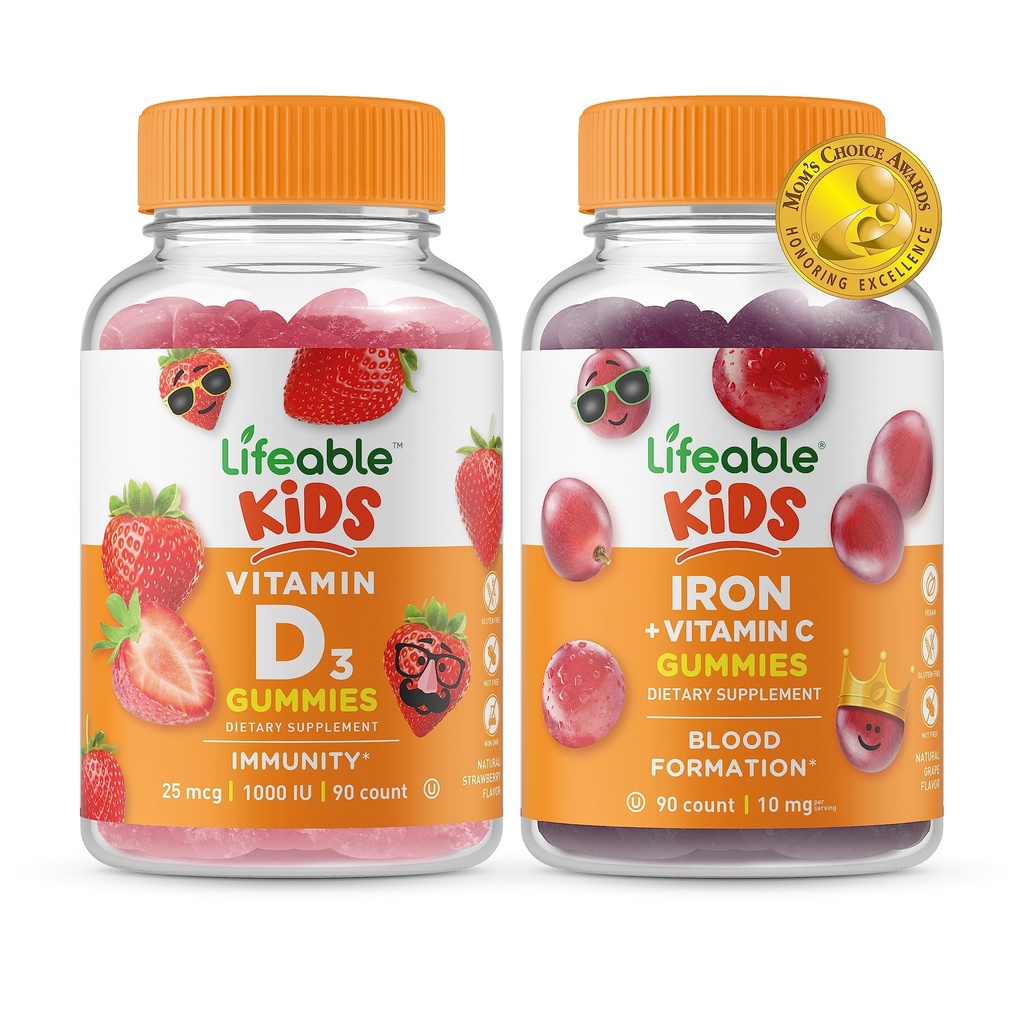 活生生的维生素D儿童+铁和维生素C儿童,Gummys Bundle - 大品尝,维生素补充,Gluten Free,GMO Free,Chewable Gummy