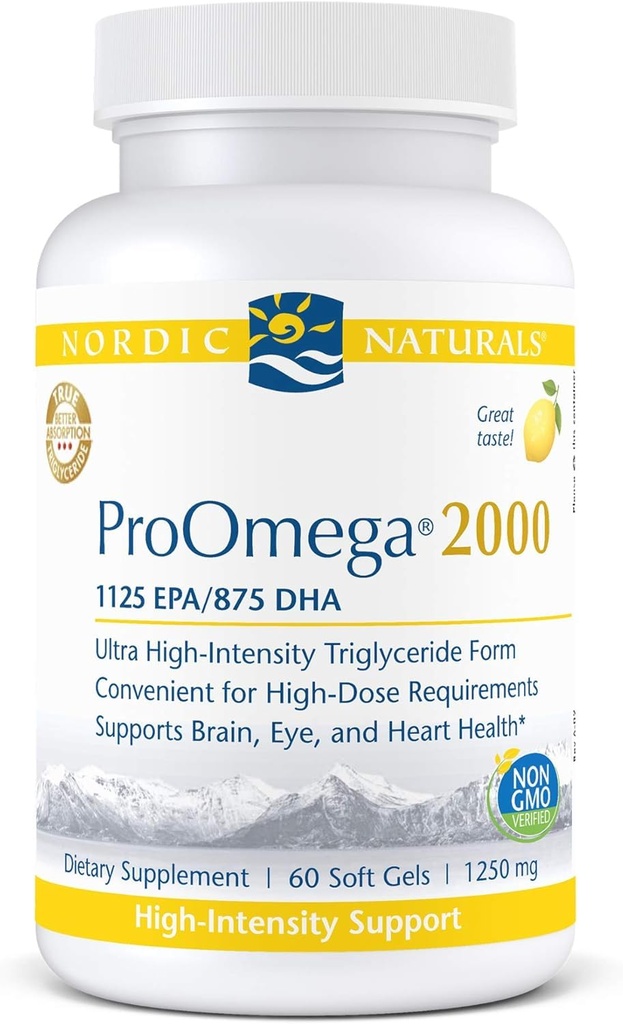2000年北欧自然组织ProOmega,Lemon Flavor - 2150 mg Omega-3 - 60 Soft Gels - Ultra High-potency Fish Oil - EPA & DHA - 促进脑、眼、心和免疫健康 - 非GMO - 30 服务