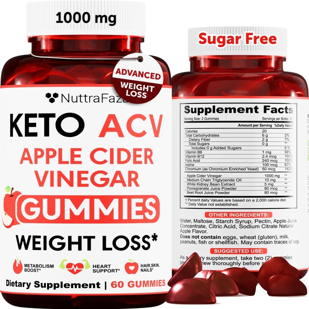 Keto ACV Gummys 高级体重损失 - ACV Keto Gummys 男女体重损失 - Keto Gummys 补充 - Detox & Cleanse, Digestion - Apple Cider Vinegar - Apple Flavor
