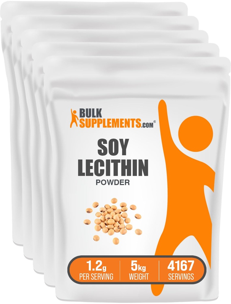 Bulk Assupports.com Soy Lecithin Powder - Lecithin Supplement, Lecithin Powder 食品品级 - Gluten Free, 1200 mg / service, 5kg (11磅) (5磅) (pack of 5)