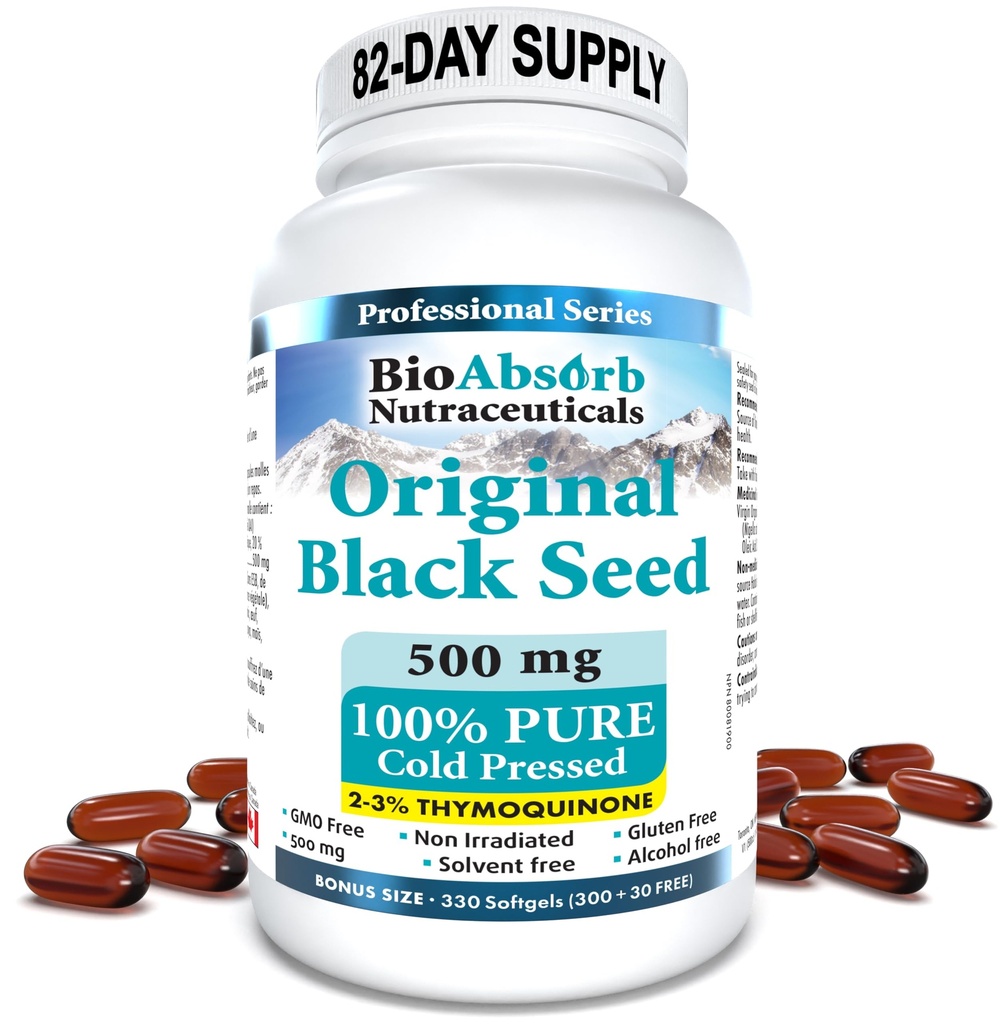 Bio Absorb 黑种子油盖,82日供应,冷压纯黑库明种子油(Nigella Sativa) (330软胶,500mg)