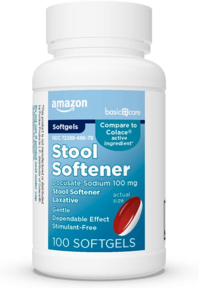 基本护理工具 软化剂 Laxative, Docuseate Sodium 100 mg, Softgels, 用于便秘救济, 100 计数