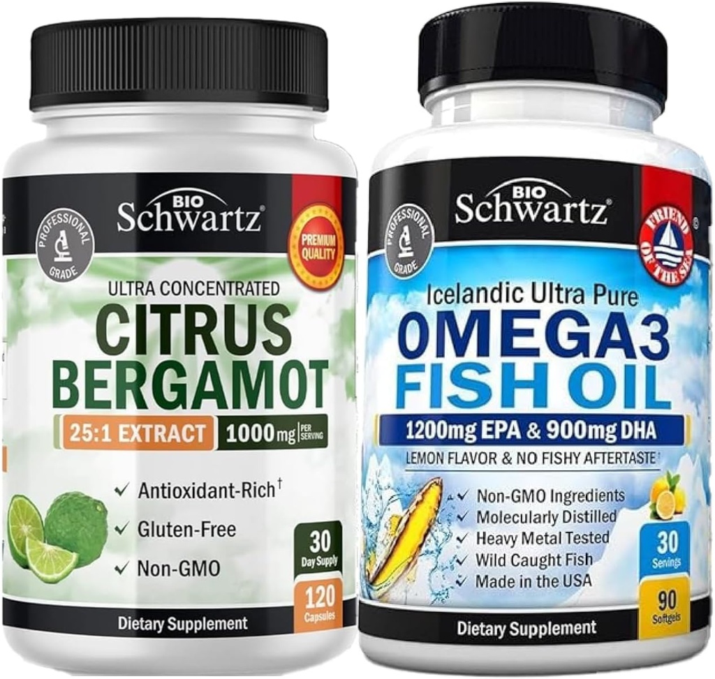 三重优势 Omega 3 鱼油软胶(1个月供应)+1000mg Citrus Bergamot 补编(1个月供应)
