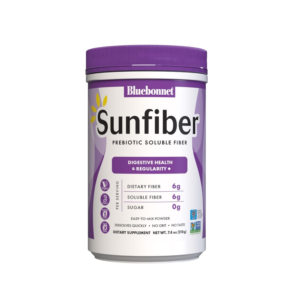 BlueBonnet Nature Sunfiber – 6 g of Plant Prebiotic Soluble Fiber – 支持消化健康* - 即时溶解 - 非GMO,Vegan,Kosher,低FODMAP – 不受欢迎,7.4 OZ,30 services