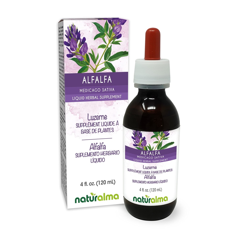 Naturalma Alfalfa 或 Lucerne (Medicago Sativa) 配有无酒精花纹的草药 - 富含天然氯化物 - 4 fl oz 液体提取液在滴 - 草药补充剂 - Vegan