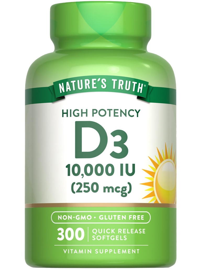 大自然的真理维他命 D3 1000 IU Softgels QQ 300 Counter QQ 额外力量 NO-GMO & Gluten 免费补充