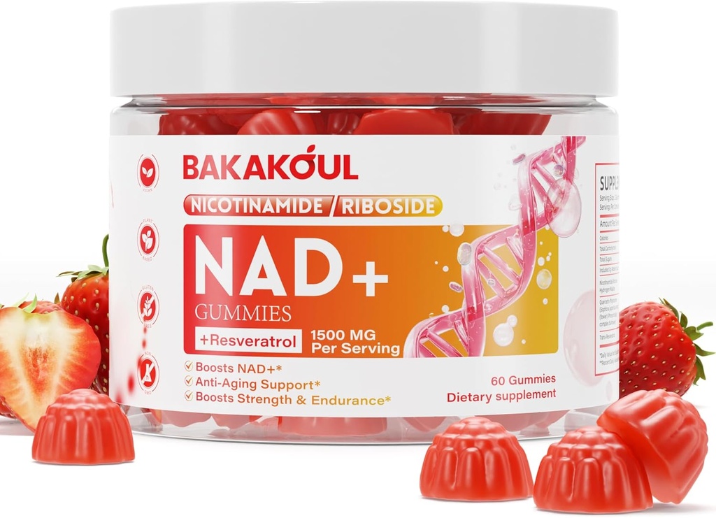 NAD Gummys, NAD 补编 - Liposomal Nicotinamide Riboside, Resveratrol, Quercetin, NAD Nicotinamide Riboside Resveratrol 900mg, NAD+ 男女补编,60古米1包