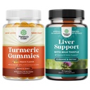 Turmeric Curcumin Imune 支持 Gummys 和 Liver Cleanse Detox & 修复公式- 联合支持和高级皮肤护理- 与 Milk Tentle Dandelion 根图尔默和 Artichoke 提取