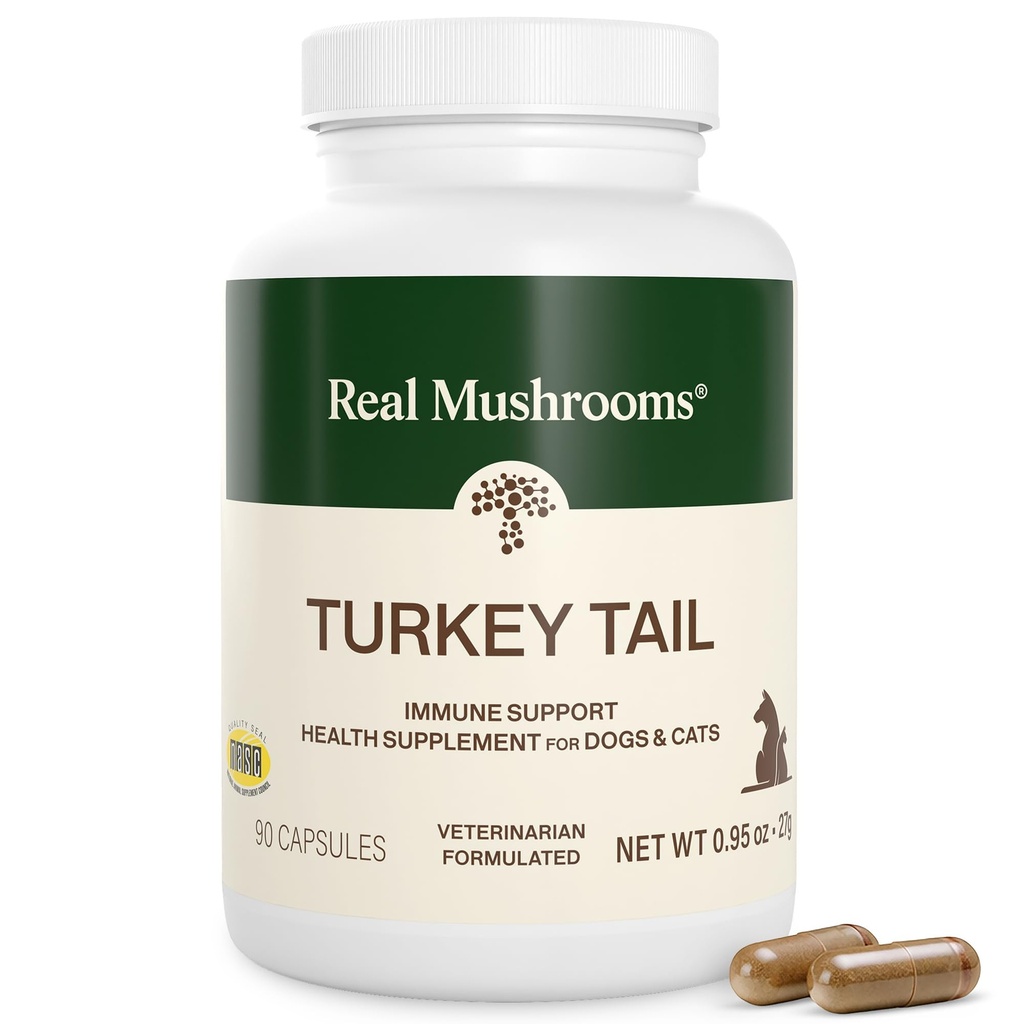 真正的蘑菇 土耳其 宠物的Tail Capsules – Cat Probiotics & Dog Vitamins – 狗和猫的有机蘑菇补充剂 – 支持日常平衡和幸福的非GMO, 90 ct