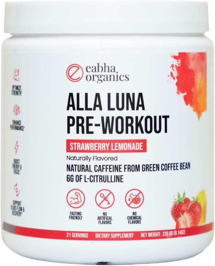 Alla Luna 预选赛 - 草莓柠檬汁 - 支持能源、焦点和Stamina - 增加血液流动,改善泵型 - 21天供应 - 1 scoop每架服务
