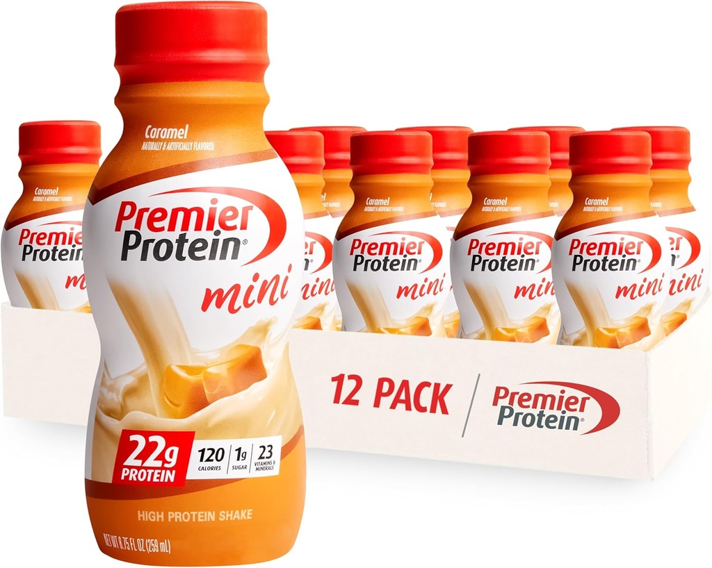 总理蛋白质摇摆矿产品、焦糖、22克蛋白、120卡罗里、1克糖、8.75fl oz、12包