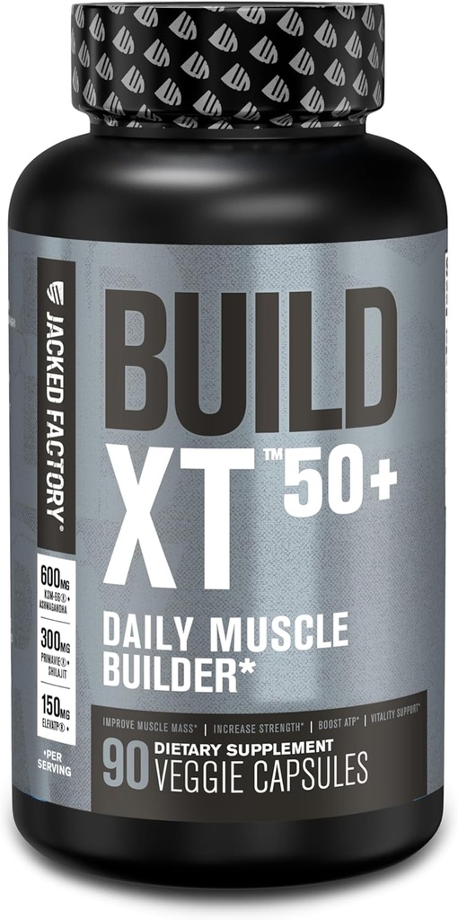 Jacked Factory Building-XT 50+ Daily Muscle Builder - 肌肉恢复补充 & 肌肉构建器 男女配有 KSM-66 Ashwagandha, Primavie Shilajit, ElevATP, & Astragin - 90 计数